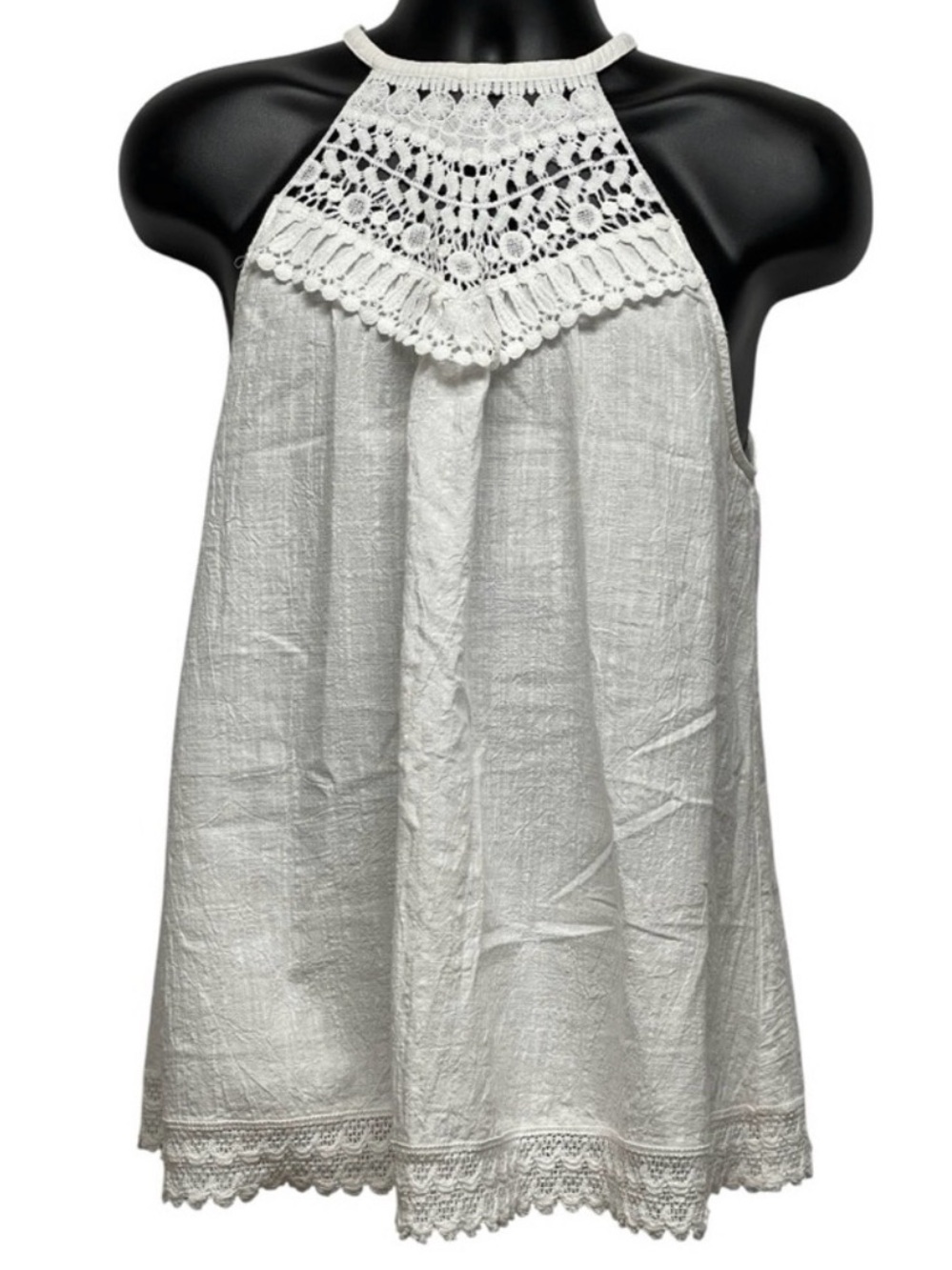 Boho Crochet Lace Halter Tank Large Coastal Festival Summer Top - Picture 2 of 6